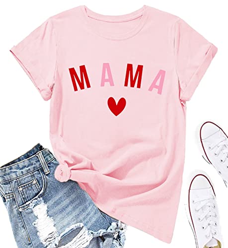 Mama Mini Shirts Mommy and Me Outfiits Love Heart Graphic Short Sleeve Casual Tops Family Matching Clothes4