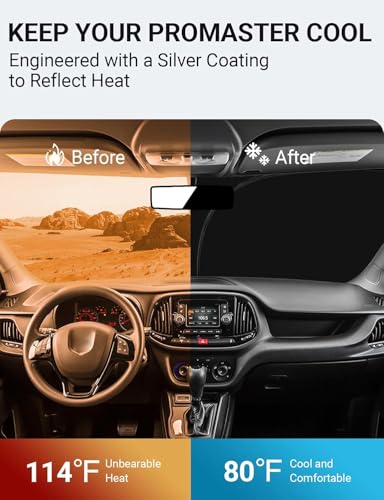 Image of Proadsy Windshield Sun Shade Custom Fit Dodge Ram Promaster 2014-2024 2025 2026 4-Layer Foldable Front Sunshade Protector Sun Visor Blocks UV Rays Keep Car Cooler