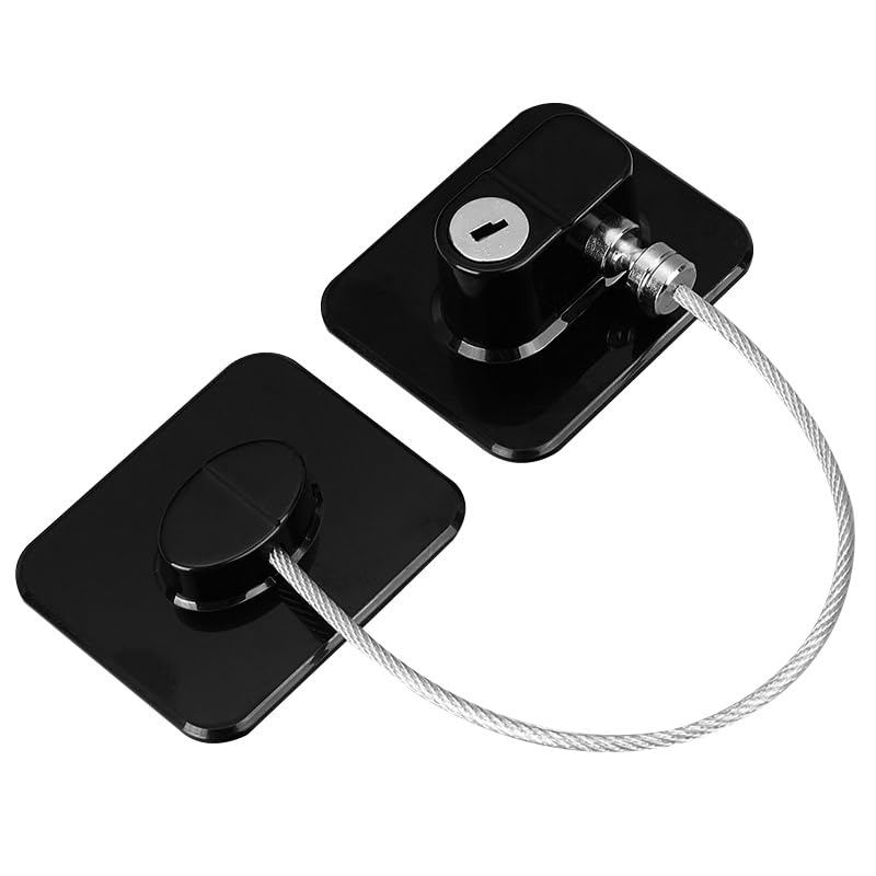Fridge Lock, Digit Password Refrigerator Lock Child Safety Cabinet Locks Protect Children & Prevent Theft for Freezer Door File Drawer Cabinet Cupboard Windows (Square with Key (Black))