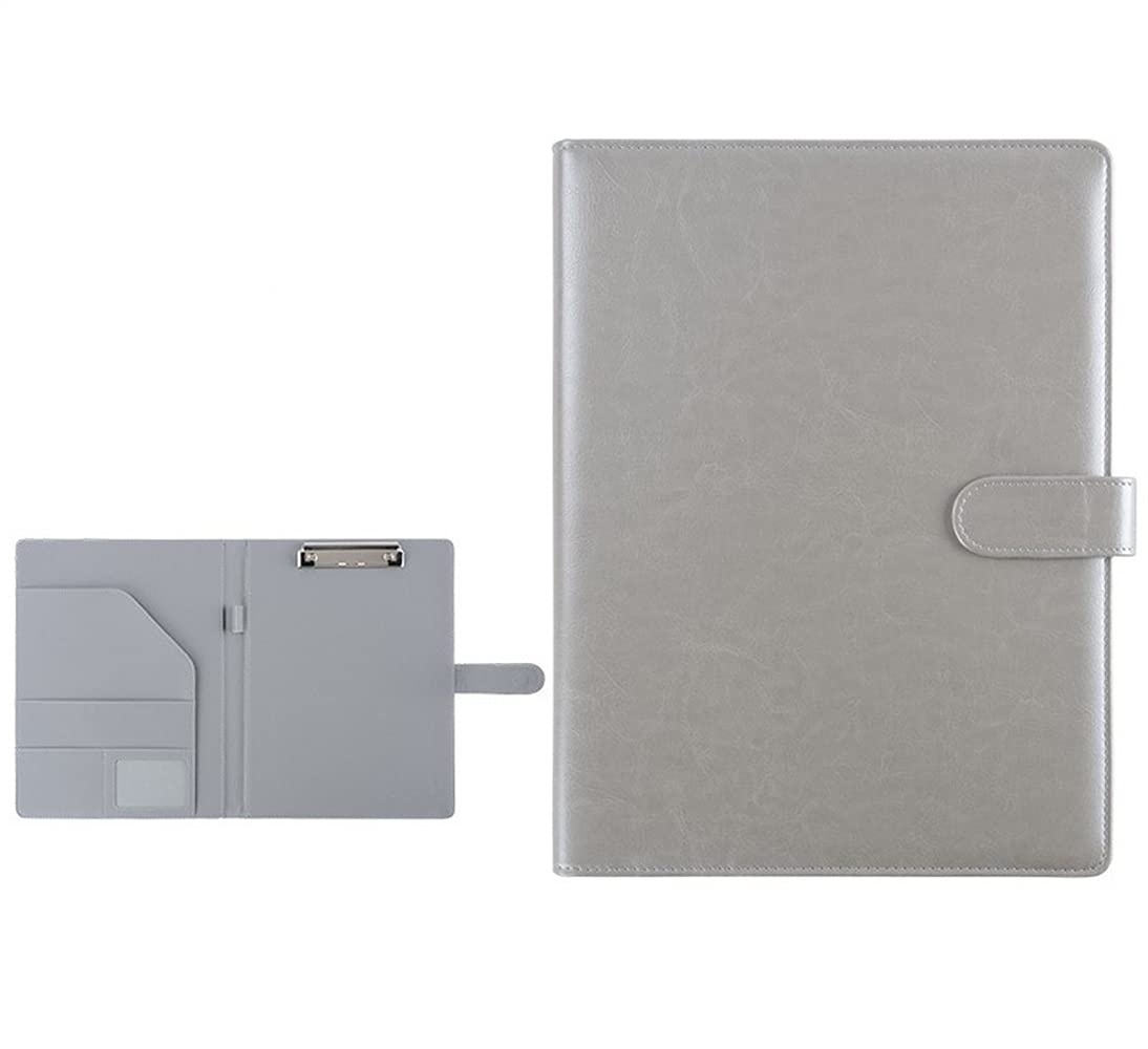 Cicilin A4 File Folder with Clipboard Faux Leather Resume Storage Portfolio Organiser (Grey)