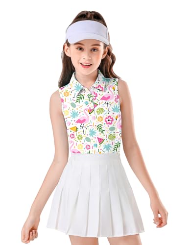 Image of Soneven Girls Sleeveless Polo Shirts Button UP Golf Tennis T-Shirts with Collared Quick Dry Tank Tops for 4-14 Years