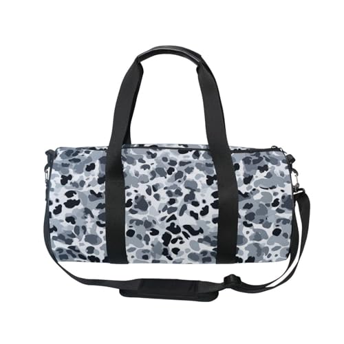 Gray Leopard Print Sports Duffel Bag Durable Full Print Barrel Gym Bag with Large Main Pocket, Side Zippered Compartment for Training Gear Sportswear and Travel Essentials2