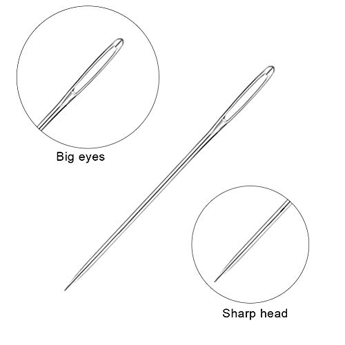 23 PCS Large Eye Sewing Needles, 2.56in Sewing Sharp Needles, Handmade Leather Needle Embroidery Thread Needle, Stainless Steel Yarn Knitting Needles with a 3.3in Plastic Bottle