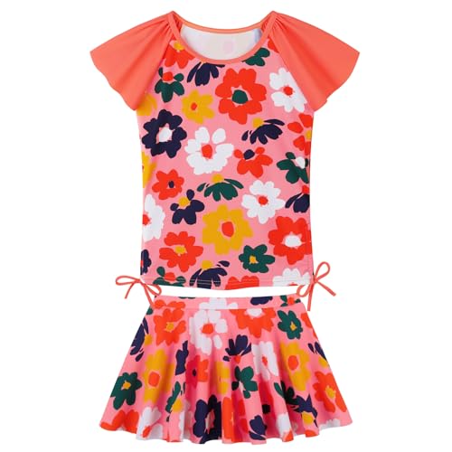 Image of Girls Rash Guard 2 Pieces Bathing Suit UPF50+ Swimsuit with Swimming Skirt Swimwear 2-14Y