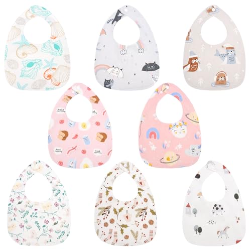 Vicloon Bavaglino Neonato, 8 Pezzi Bavaglini Impermeabili Cotone per Neonati, Bavaglie Unisex con 2 Bottoni di Regolabili, Drool Bavaglini Assorbenti, per Giocare e Mangiare Piccoli da 0 a 3 Anni