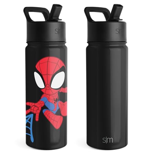 Simple Modern Kids Summit Water Bottle with Straw Lid | Marvel Spider Man 18oz Stainless Steel Cup Insulated Tumbler for Toddlers, Boys, School | Spidey Kid