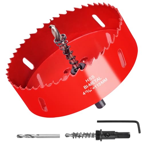 4-23/64 Inch / 115mm Hole Saw for Wood, Plastic Board, Ceiling,Drywall, and Metal Sheet - HSS Bi-Metal Hole Cutter with Pilot Drill Bit