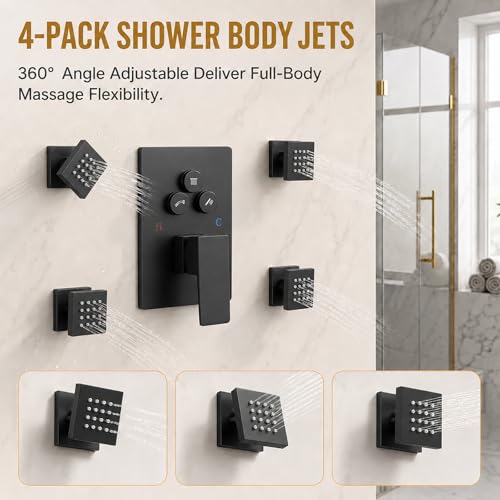Matte Black Shower Faucet Set Full Body Shower System, 12" Rain Shower Head with 4 Body Jets and Handheld Shower Wand, Button Valve Can Run Two Once by Odewmird - Used condition - Image 3
