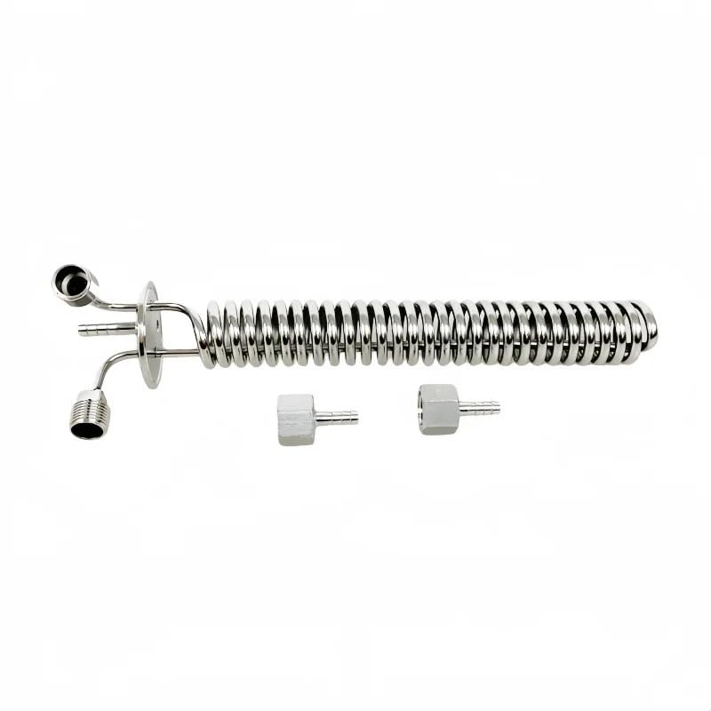 Bobina de enfriamiento de acero inoxidable 304, conexión de abrazadera de tres terminales de 2 "con conector de tubería Industrial de rosca macho de 1/2"