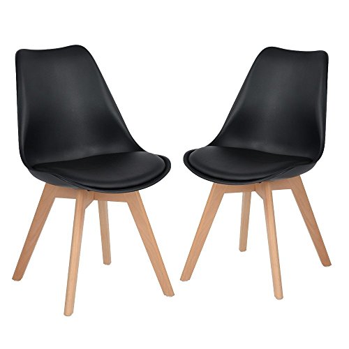 DORAFAIR Lot de 2 Chaise de Cuisine en Bois, rétro rembourrée Chaise de Salle de Bureau, avec Assise rembourrée avec Pieds en Bois de hêtre Massif - Noir Cover