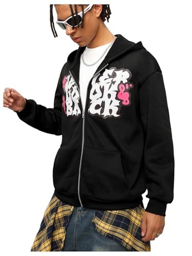 SOLY HUX Men's Y2k Hoodies Zip Up Graphic Long Sleeve Hooded