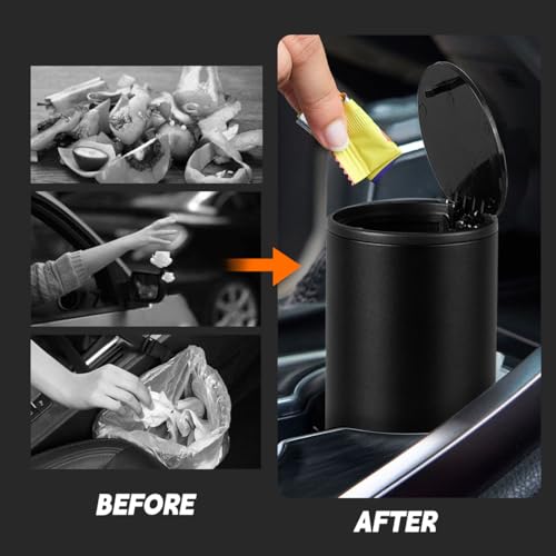Image of HZEL Car Trash Can with Lid, Multipurpose Leakproof Vehicle Garbage Can for Seat Cup Holder, Small Auto Interior Rubbish Bin for Office Desk Home, Universal for SUVs, RVs, Trucks (Black)