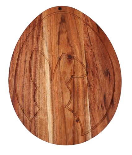 WOODLERY Egg Shaped Wood Serving Board, Wood Cutting Board for Kitchen with Groove, Wooden Charcuterie Boards, Egg Bunny Serving Platter for Cheese and Food, 13' x 10.3'