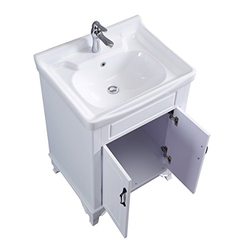 Adeline White Wooden Cabinet Vanity Sink 24.25" W Large Free Standing Bathroom Sink Combo With Cabinet, Basin Sink, Overflow, Drain, Backsplash And Hardware Renovators Supply Manufacturing #TOP6