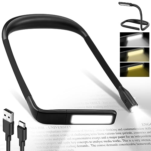 WORLUDE Neck Around Book Reading Light, 1800mAh USB Rechargeable Book Light for with 3 Colours&3 Brightness Levels, Eye Protecting Lamp (Black)