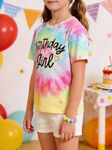 Image of Girls' Birthday Girl Letter Print T-Shirt with Bracelet, Pink, Size 4-12Y, Short Sleeve