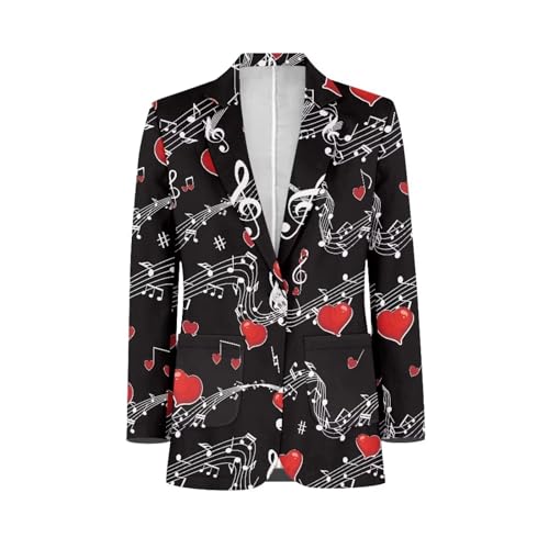 NRBEAWD Blazer casual para hombre, con un botón, manga larga, chaqueta de traje, chaquetas ajustadas, abrigos deportivos con bolsillo, tallas S-5XL, Notas musicales de corazón, Large