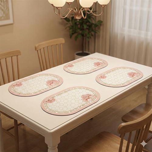 Image of YELONA Leather Dining Table Placemats Set of 4 - Waterproof, Heat Resistant, Anti-Slip, Easy to Clean Table Mats for Dining Table, Kitchen & Home Decor (Peach Fuzz, 40 x 30 cm)