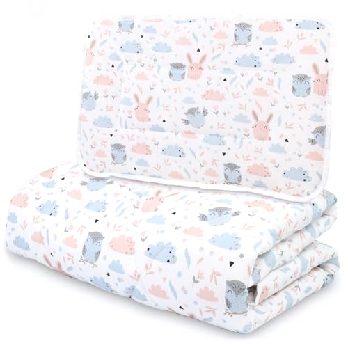 Kinder Bettdecke ohne Bezug 100x135 cm - Baumwolle Baby Decke und Kissen Set Kinderdecke 100 x 135 und Kopfkissen 60 x 40 - Bettdecken Kinderbettdecke Oeko-Tex Eulen