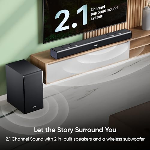Image of Mivi Fort Q350 Soundbar with 350W Surround Sound, 2.1 Channel soundbar with a Wireless External subwoofer, Multiple EQ and Input Modes, Remote Accessibility, BT v5.3, Made in India Sound bar for TV
