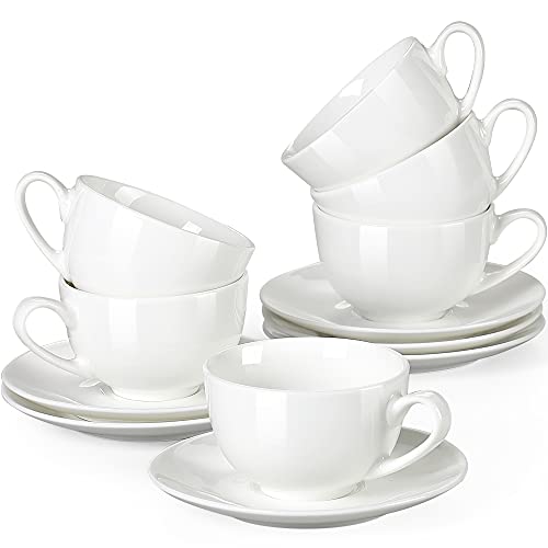 Kaffeeservice porzellan, LOVECASA SWEET 12-teilige Kaffeetassen mit Untertassen, Cappuccino Tassen für 6 Personen, 230 ml, weiß Farbe Cover