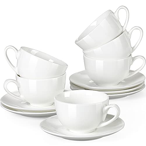 LOVECASA, Series Sweet, 12-Piece Tableware Ivory White China Porcelain Coffee Cup and Saucer Set, White, 230ml, Service for 6