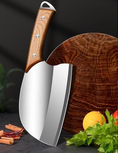 Image of Hand-Forged Carbon Steel 6‑Inch Meat Cleaver Knife - Heavy-Duty Japanese Butcher, Bone Cutter for Mutton, Vegetable, Fruit & Fish