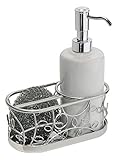 InterDesign Twigz Kitchen Soap Dispenser with Sponge and Scouring Pad Holder - Silver/White