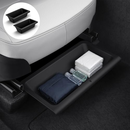 Spigen Under Seat Storage Box Hidden Organizer Tray [Waterproof & Anti-Rattle] for 2025 2026 Tesla Model Y Juniper (Premium and Performance) - 2 Pack