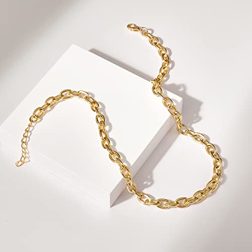 Kissyan Gold Necklace For Women Girls, 14K Gold Plated Dainty Chain Choker Chunky Figaro Snake Mariner Cuban Link Chains, Adjustable Trendy Necklaces Handmade Jewelry Gifts(Cable-Gold) #TOP5