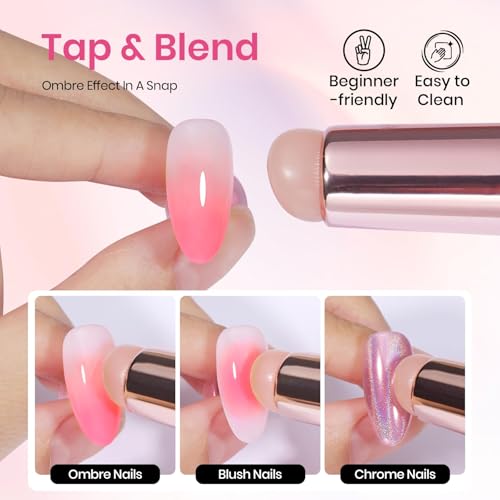 Image of Beetles Blooming Gel and Nail Art Brushes Set - Ombre Nail Brush Gradient Stipple Clean Up Fingernail Art Pens and Silicone Dotting Tool for Gel Polish Marble Blush Chrome DIY Manicure Designs