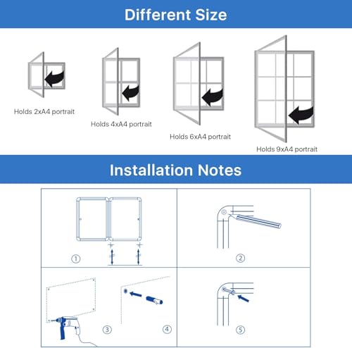 Image of SwanSea Notice Board with Key, Community Notice Board, Black Frame, Magnetic, Bulletin Cabinet, with Lock, 49 x 36 cm (2 x A4)