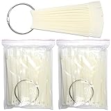 Beauticom 150 Natural Acrylic False Tip Sticks with Metal Ring Holders Fan-Shaped Nail Art Display Chart Practice Tips Tool - 150 Tips