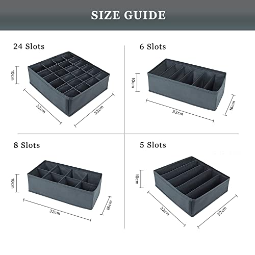 Underwear Drawer Organiser Divider – Set of Fabric Drawer Dividers for Clothes, Foldable Wardrobe Draw Organizer for Baby clothes, Socks, Bras, Scarf, Ties, Belts and Knickers (Set of 4 Grey) - Image 4
