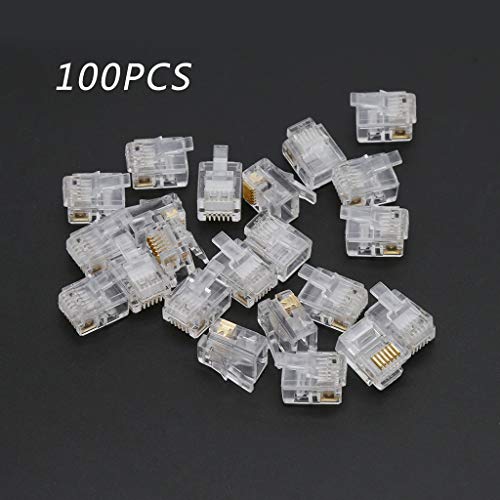 Rtengtunn 100Pieces RJ12 6P6C Modular Cable Head Telephone Connectors Crystal Plugs