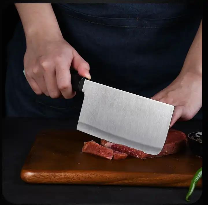 Image of Machado Cleaver Knife Set - Stainless Steel Butcher Knife with Easy Grip Handle & Sharpening Rod - Heavy Duty Kitchen Knife for Meat, Poultry, Fish & Vegetable Chopping