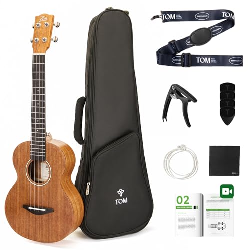 TOM 26-Inch Solid Mahogany Tenor Ukulele – Professional-Grade Ukelele for Performers & Enthusiasts, Deep Tone with D’Addario Strings, Premium Kit & Free Lessons (AM3-T)