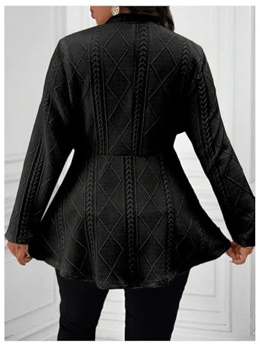 Milumia Women's Plus Size Textured Button Down Blazer V Neck Ruffle Hem Jacket2