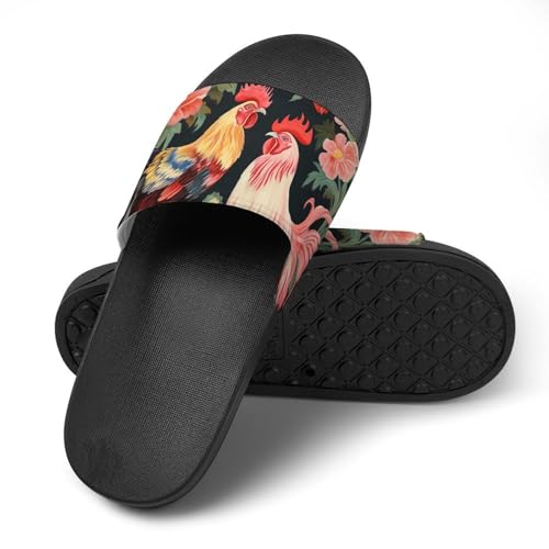 Rooster And Flowers House Sandals Non-Slip Bathroom Slippers Beach Summer Shoes for Men Women4
