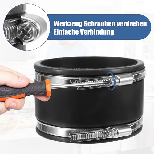 Ø 100 mm Verbinder Flexible Gummimuffe mit Edelstahlschellen für Rohrlüfter Rohrventilator 100mm Abluftschlauch Schlauch Klimaschlauch Indoor Anbau Homebox Lüftungsschlauch