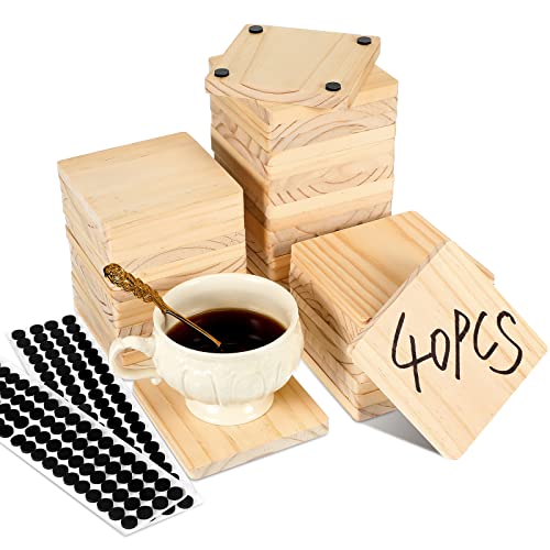 Meanplan 40 Pcs Blank Unfinished Square Wood Coasters Thick Wooden