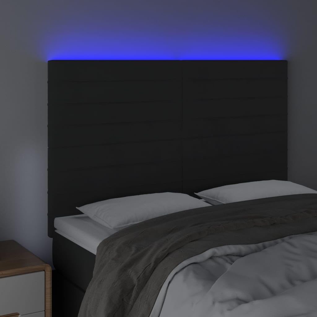 Cabecero LED Cama 144 x 118/128 cm Negro Terciopelo Altura Ajustable RGB Iluminación Moderno Cojín de Pared Estilo para Jóvenes y Adultos Dormitorios
