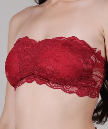Image of Fabme Women Lace, Padded Tube Bra - Free Size - 3 Hook Back