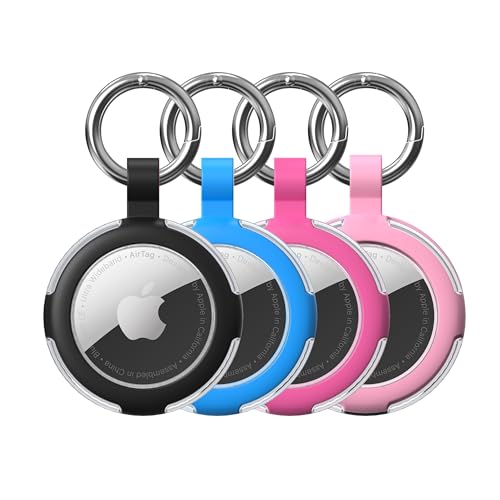 Compatível com porta-chaves AirTag, à prova d'água IPX8, capas AirTags de silicone com chaveiro, acessórios para localizadores de itens GPS da Apple (preto/rosa/azul/rosa)