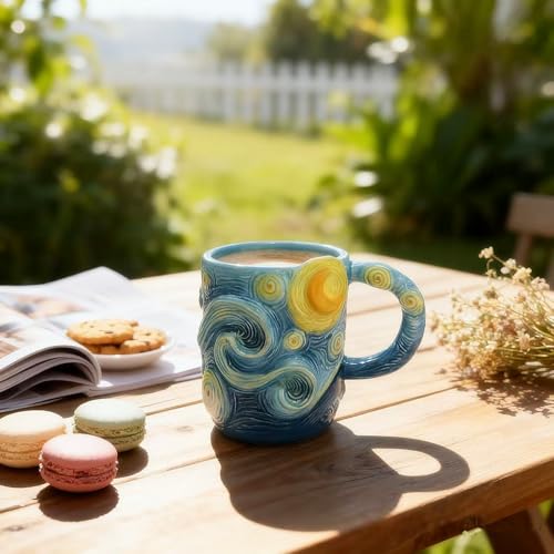 Taza grande de cerámica pintada a mano cielo estrellado miniatura 2