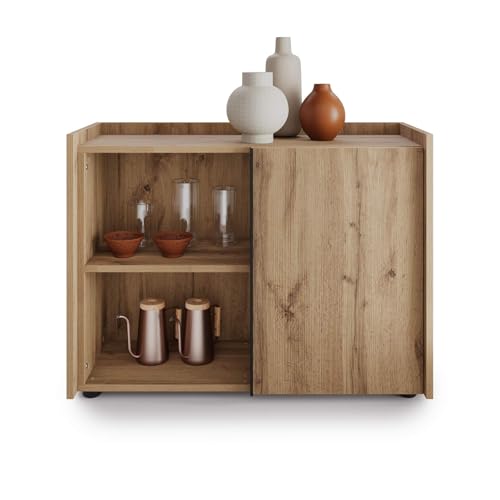 MOBILI FIVER, Mueble Bajo Romina (93,6x36x70 cm), con 1 Puerta, Madera Rústica, 93.6 cmx36 cmx70 cm, Aglomerado y Melamina/Hierro, Mueble Buffet salón, Made In Italy