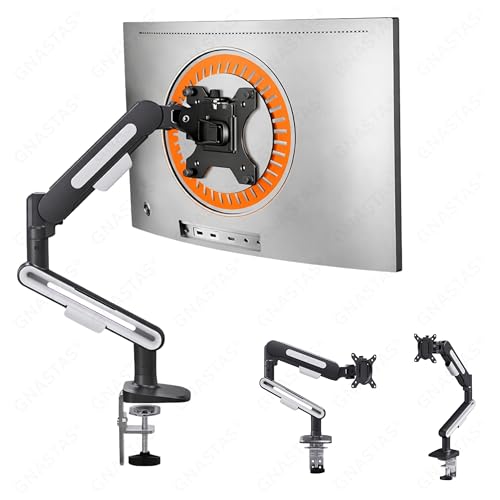 Image of Heavy Duty Single Monitor Arm Monitor Stand Gas Spring Desk Mount for 17-42 Inch Screens, Fully Adjustable, 2-12 kg, VESA 75x75 & 100x100 mm, C-Clamp & Grommet Base, Black & White