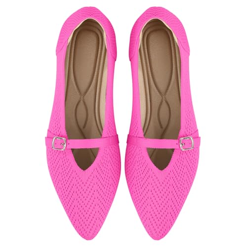 Image of Flats for Women Pointed Toe Knit Ballet Comfortable Dressy Washable Mary Jane Flat Shoes