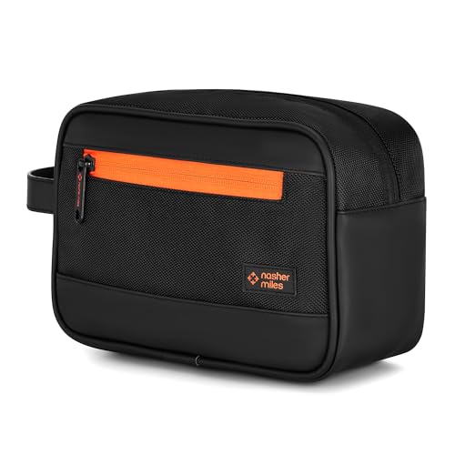 Image of Nasher Miles Stash Toiletry Kit | Cosmetic Bag | PU & Polyester | Travel Pouch Organizer | Multipurpose Storage Compartments & Carry Handle | Travel Accessory for Men & Women (Black)