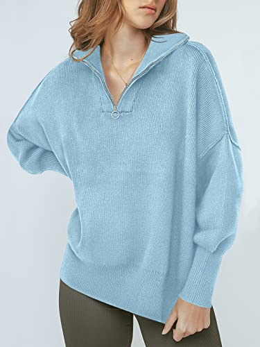 Image of ANRABESS Womens Oversized Quarter Zip Pullover Sweaters | Fall Fashion Outfits, Long Sleeve Slit Side, Baggy Loose Fit, 1 /4 Zip Lapel Collared, Ribbed Knit Soft Warm Winter Clothing